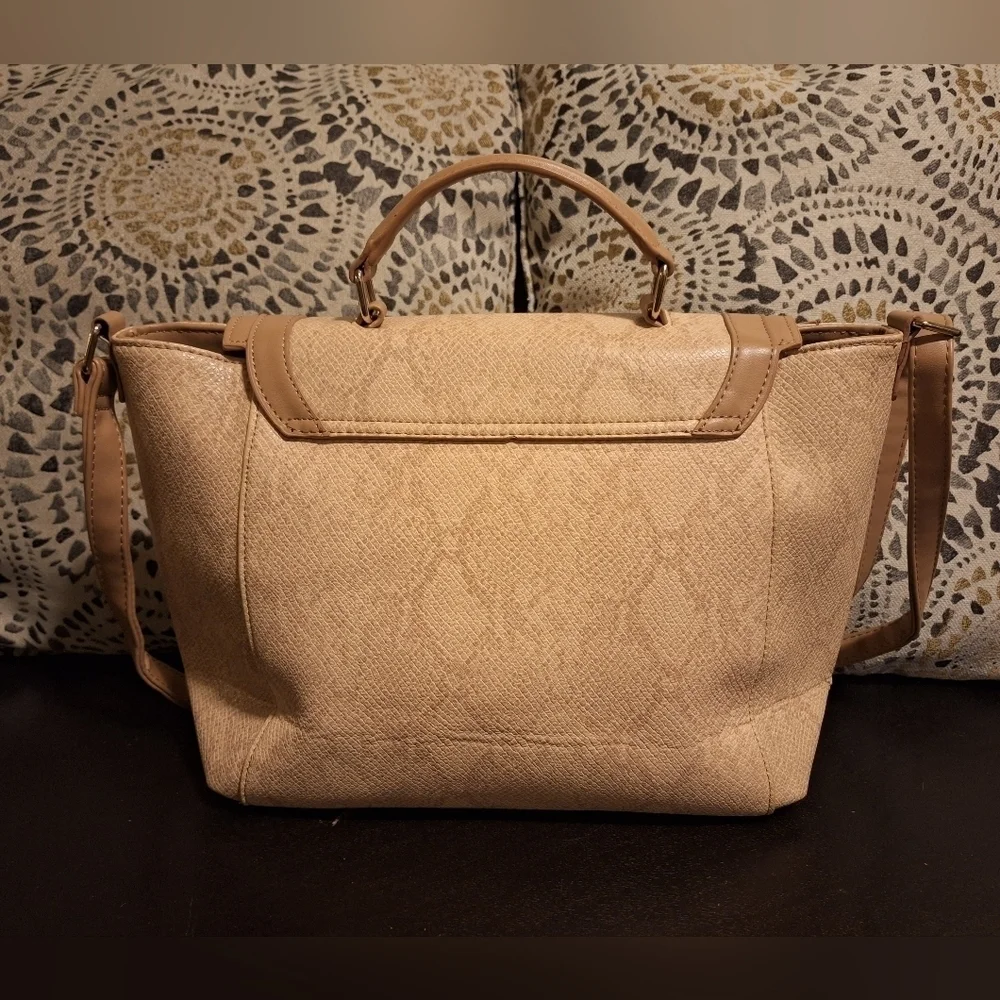 Just Fab Nude Snake Print Satchel